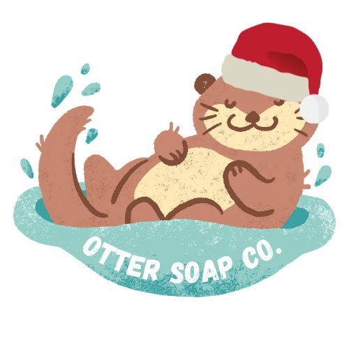 Our logo of an otter in a bathtub, but wearing a santa hat